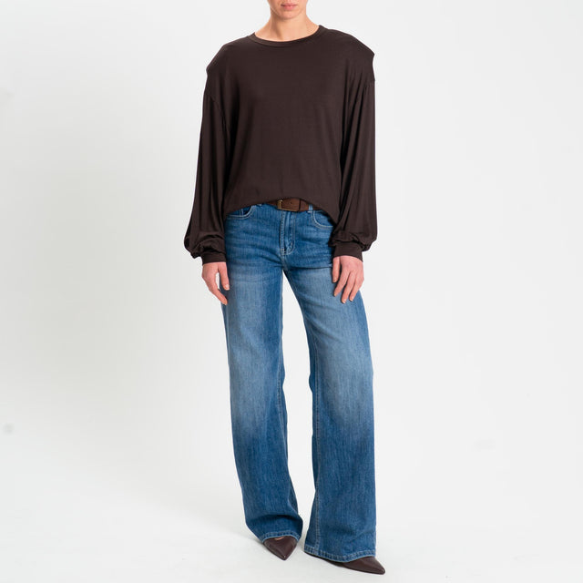 Motel-T-shirt over in jersey di viscosa elasticizzata con spalline - moro