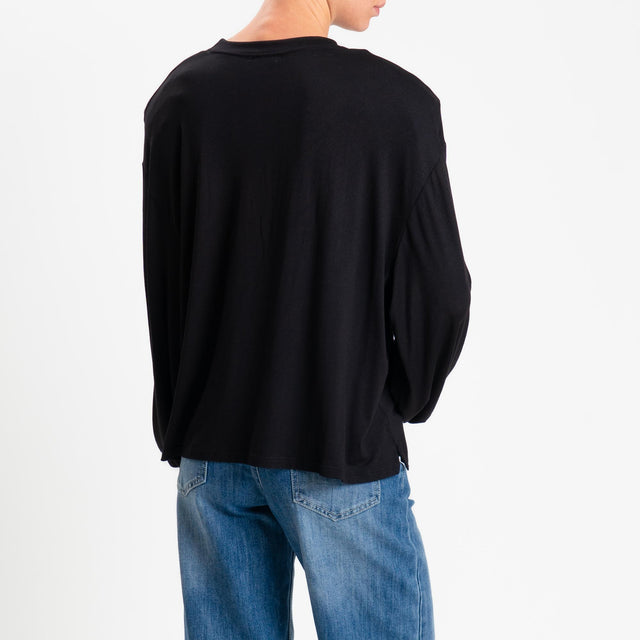 Motel-T-shirt over in jersey di viscosa elasticizzata con spalline - nero