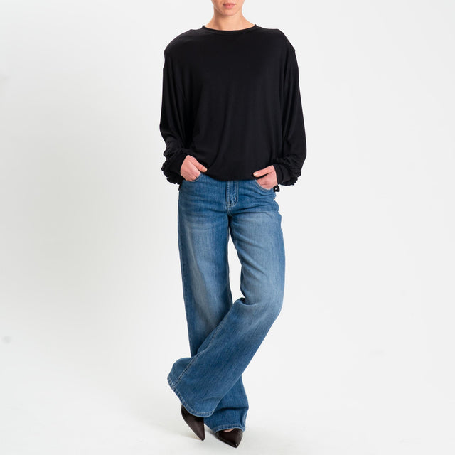 Motel-T-shirt over in jersey di viscosa elasticizzata con spalline - nero