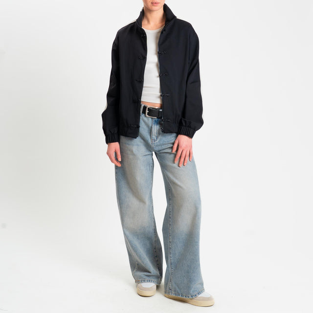 Motel-Felpa mandarin banda laterale - nero/burro