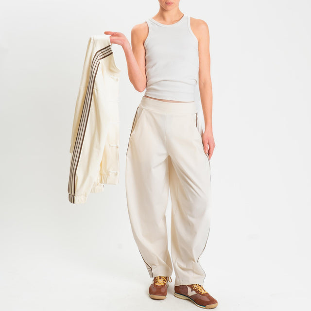 Motel-Pantalone barrel banda laterale punto milano - burro/moro