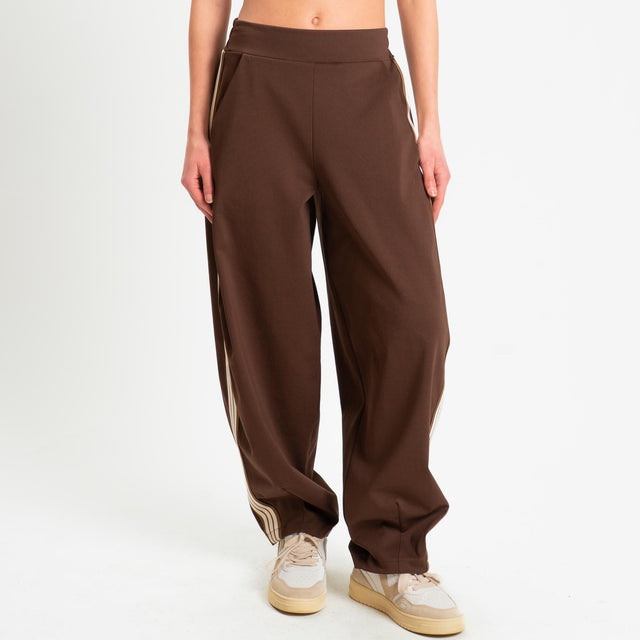 Motel-Pantalone barrel banda laterale punto milano - moro/burro