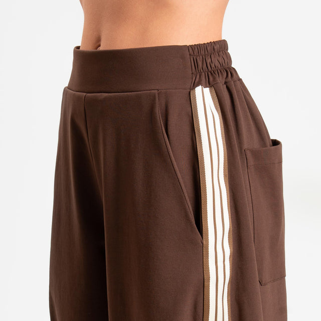 Motel-Pantalone barrel banda laterale punto milano - moro/burro