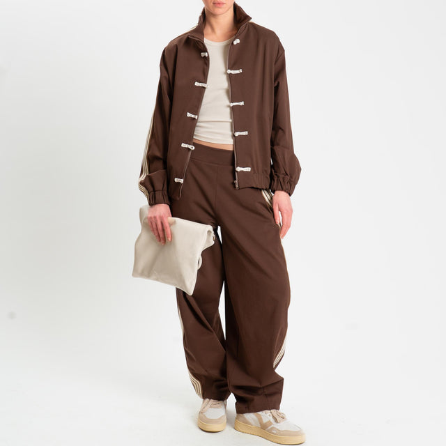 Motel-Pantalone barrel banda laterale punto milano - moro/burro