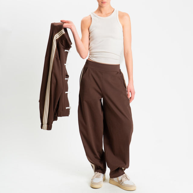 Motel-Pantalone barrel banda laterale punto milano - moro/burro