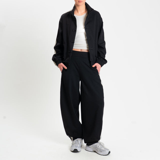 Motel-Pantalone barrel banda laterale punto milano - nero/burro