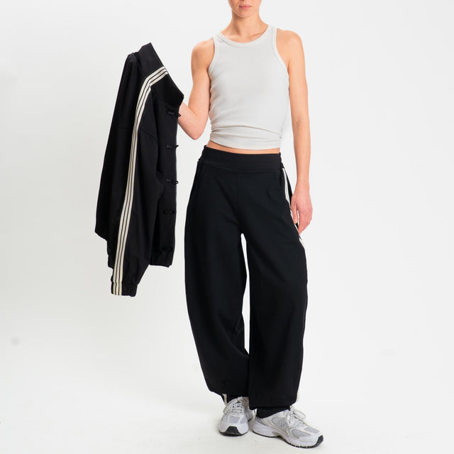 Motel-Pantalone barrel banda laterale punto milano - nero/burro