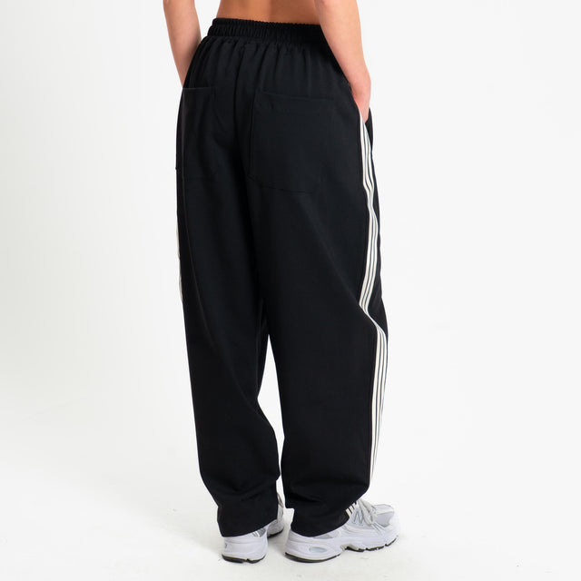 Motel-Pantalone barrel banda laterale punto milano - nero/burro