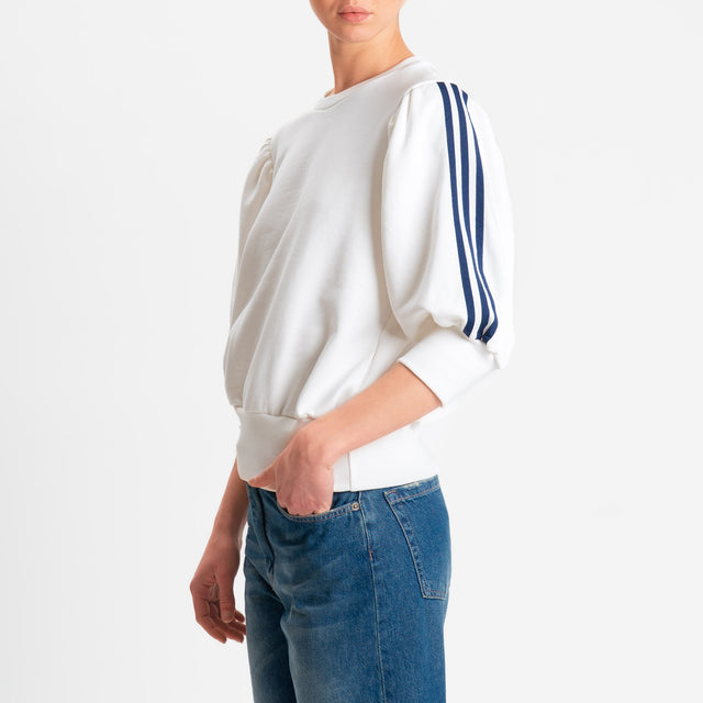 Motel-Felpa girocollo bande laterali - panna/blu