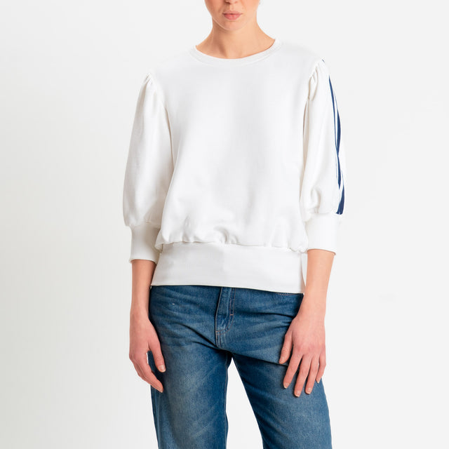 Motel-Felpa girocollo bande laterali - panna/blu