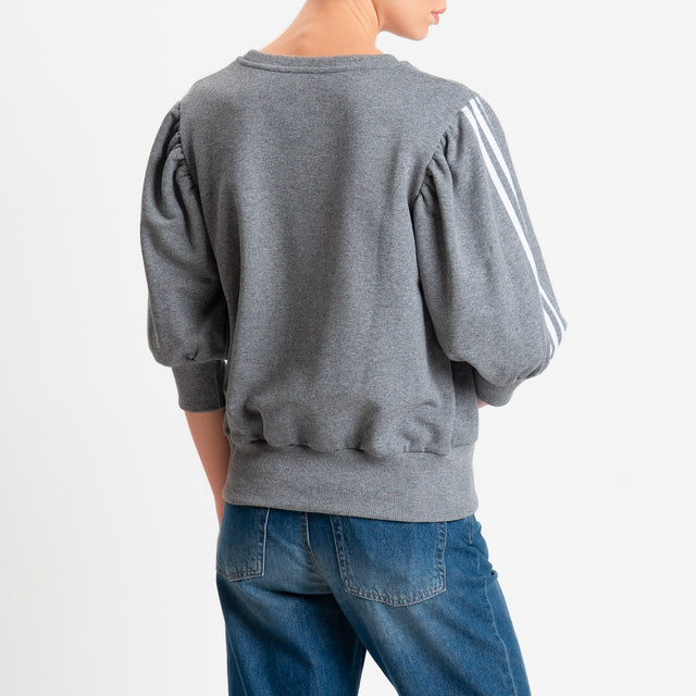 Motel-Felpa girocollo bande laterali - antracite/panna