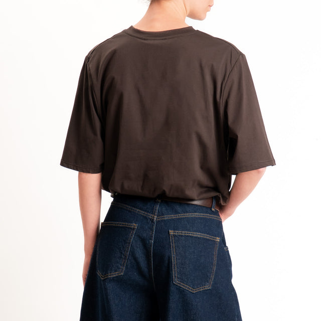 Motel-T-shirt con taschino maxi paillettes fondo con elastico - moro