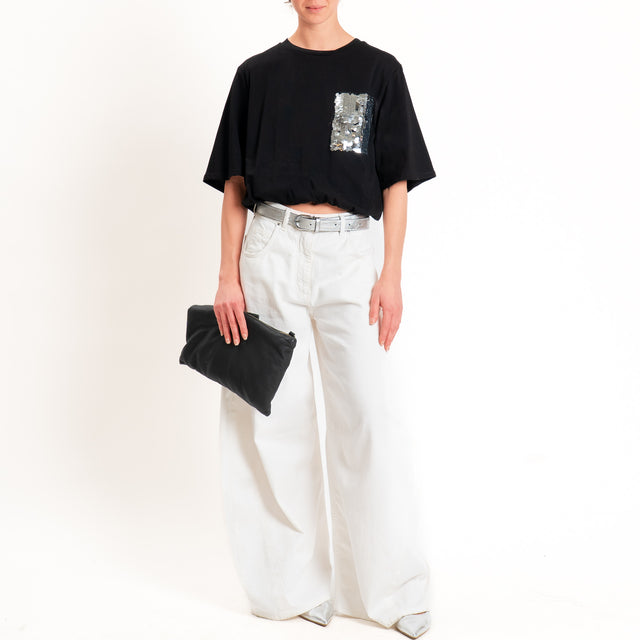 Motel-T-shirt con taschino maxi paillettes fondo con elastico - nero
