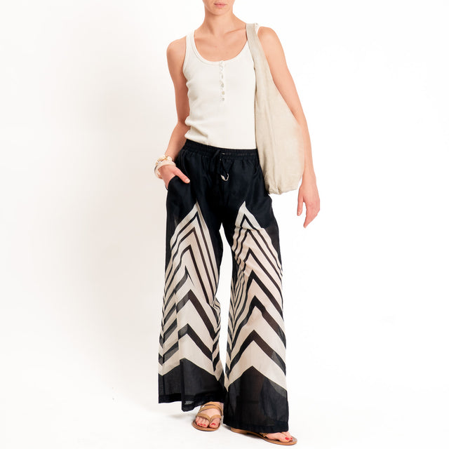 Motel-Pantalone mussola fantasia con coulisse - nero/burro