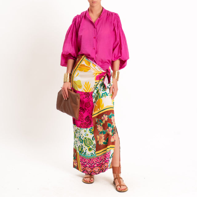 Motel-Gonna pareo fantasia floreale - fucsia/latte/verde