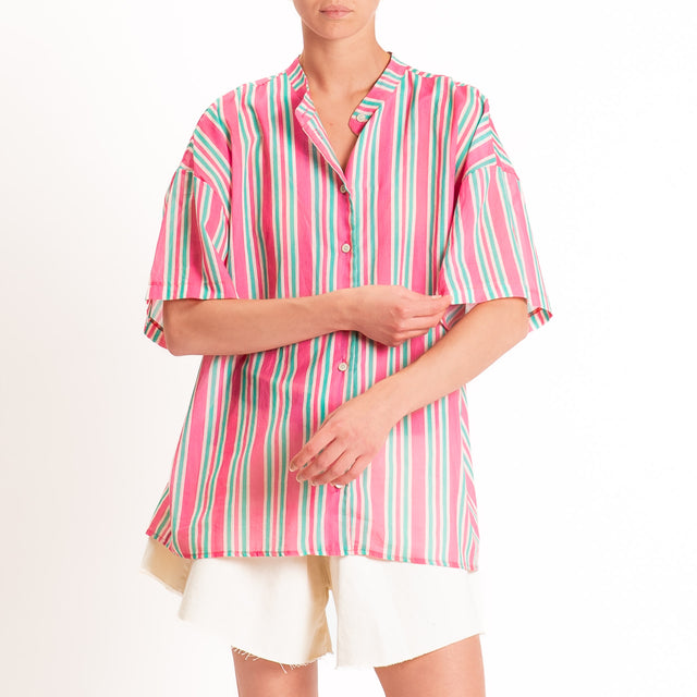 Motel-Camicia mussola a righe - fucsia/acqua/sand