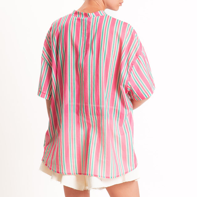 Motel-Camicia mussola a righe - fucsia/acqua/sand