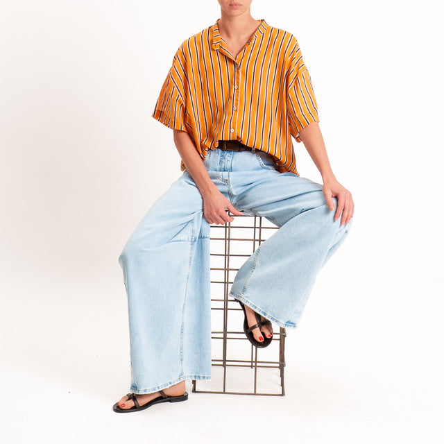 Motel-Camicia mussola a righe - arancio/moro/sand