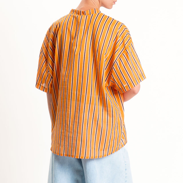 Motel-Camicia mussola a righe - arancio/moro/sand