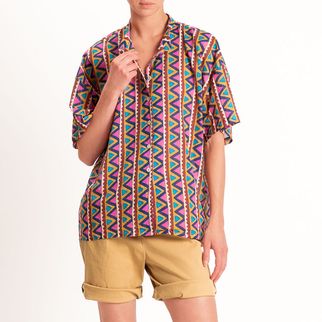 Motel-Camicia mussola fantasia - fucsia/blu/cuoio