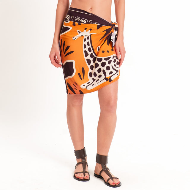 Motel-Gonna corta pareo fantasia giraffa - arancio/moro/sand