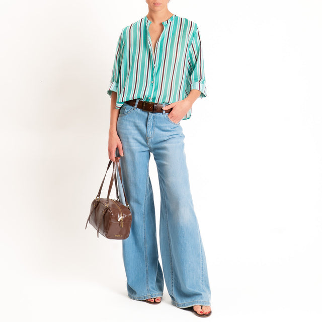 Motel-Camicia mussola a righe - acqua/burgundy/latte