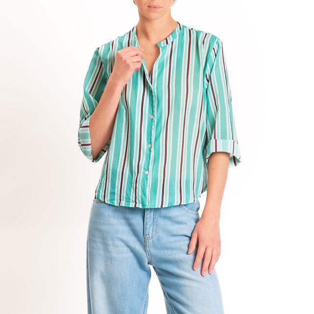 Motel-Camicia mussola a righe - acqua/burgundy/latte