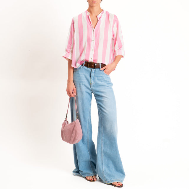Motel-Camicia mussola a righe - latte/rosa