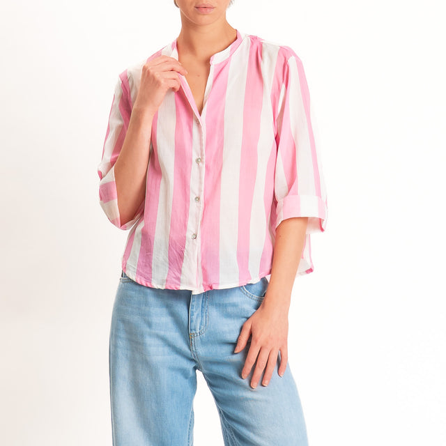 Motel-Camicia mussola a righe - latte/rosa