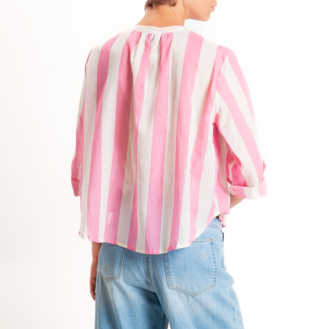Motel-Camicia mussola a righe - latte/rosa
