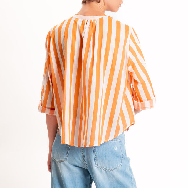Motel-Camicia mussola a righe - arancio/burro