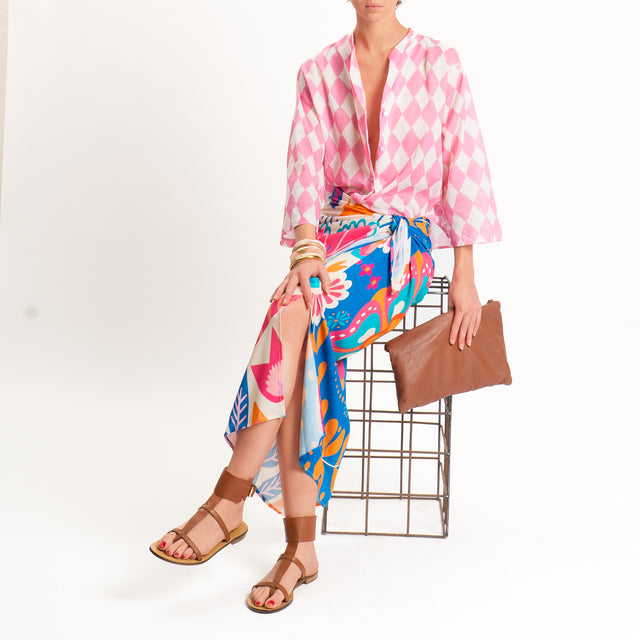 Motel-Camicia mussola fantasia rombi - rosa/latte