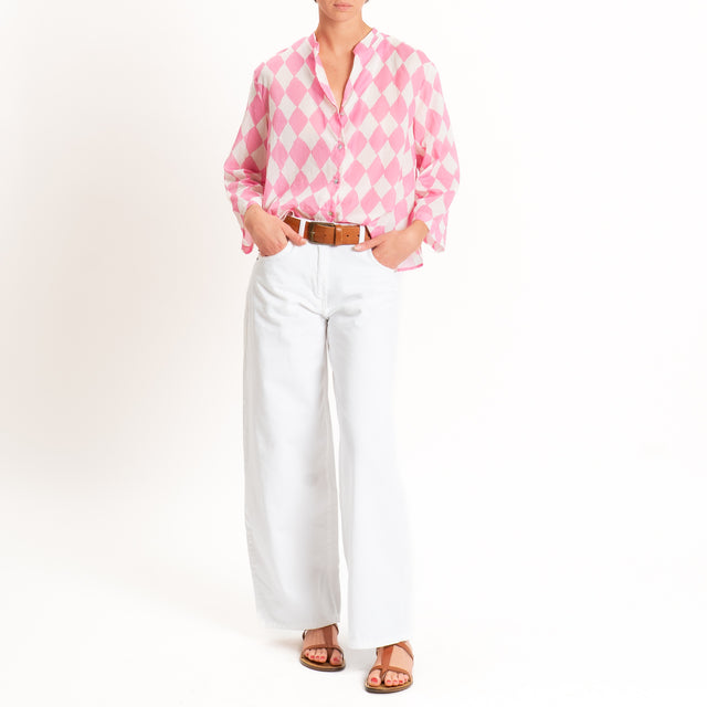 Motel-Camicia mussola fantasia rombi - rosa/latte