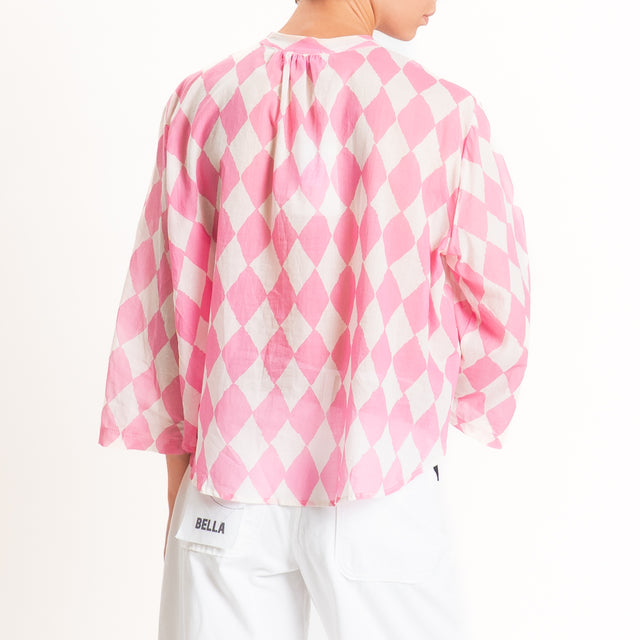 Motel-Camicia mussola fantasia rombi - rosa/latte