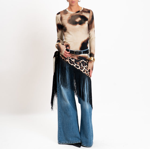 Motel-Pareo fantasia animalier con frange - beige/nero