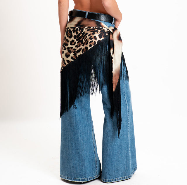 Motel-Pareo fantasia animalier con frange - beige/nero