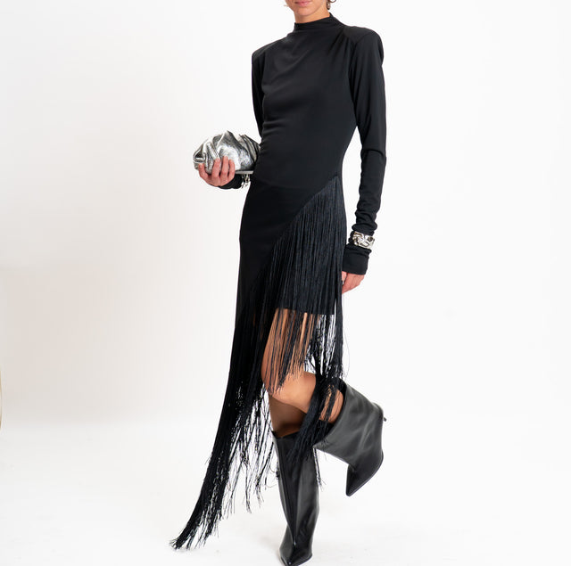Motel-Jersey fringe dress - black