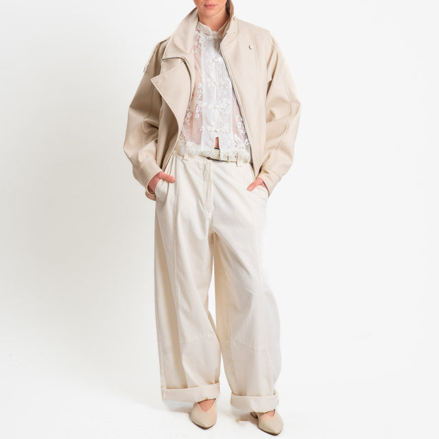 Motel-Pantalone barrel elastico dietro - burro