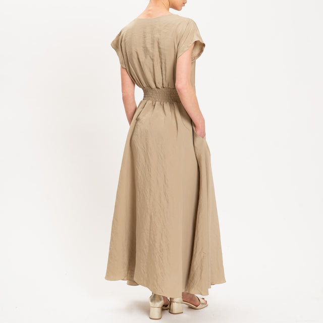 Motel-Abito scollo v spilla fiore - beige