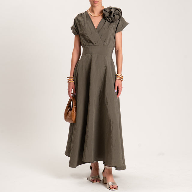 Motel-Abito scollo v spilla fiore - militare