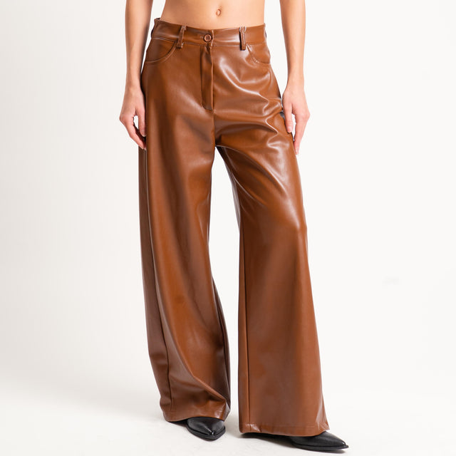 Motel-Pantalone similpelle wide leg - cuoio