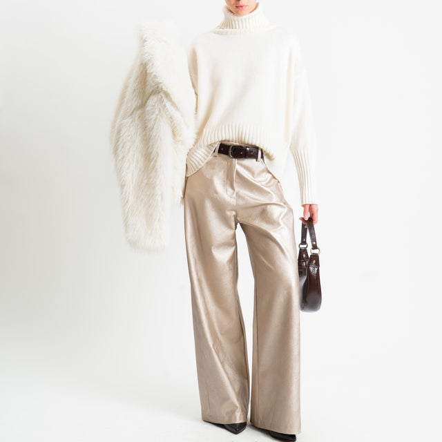 Motel-Pantalone wide leg similpelle laminato - oro light