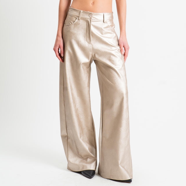 Motel-Pantalone wide leg similpelle laminato - oro light