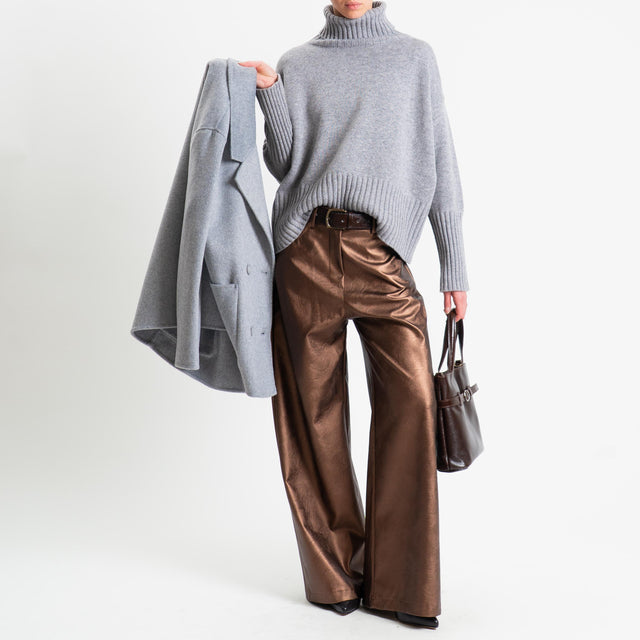 Motel-Pantalone wide leg similpelle laminato - bronzo