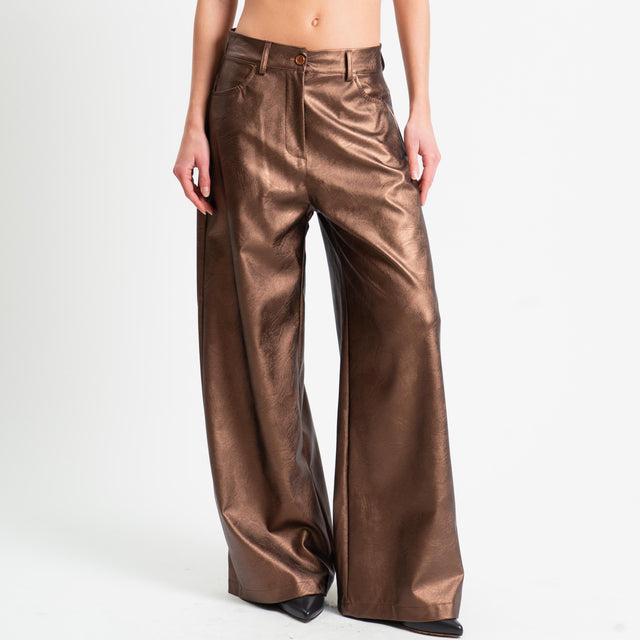 Motel-Pantalone wide leg similpelle laminato - bronzo