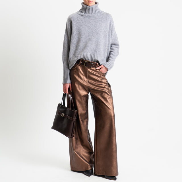 Motel - Pantalones anchos de piel sintética laminada - bronce