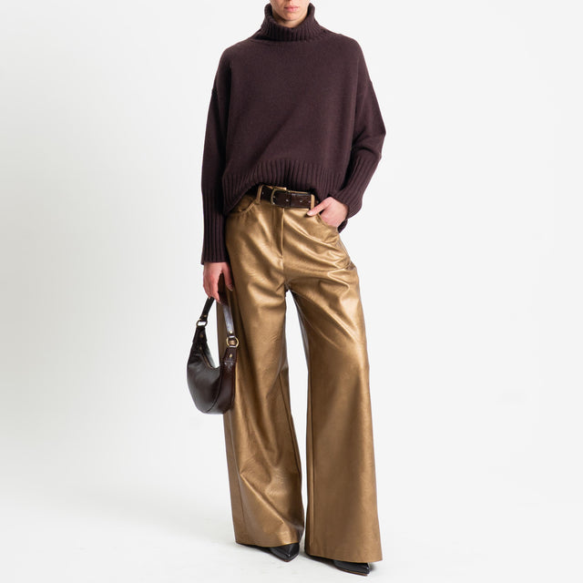 Motel-Pantalone wide leg similpelle laminato - tabacco