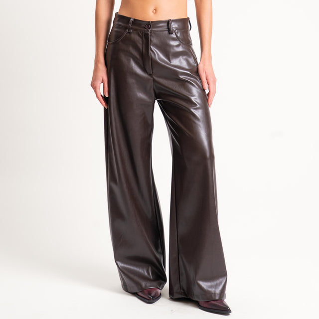 Motel-Pantalone similpelle wide leg - moro