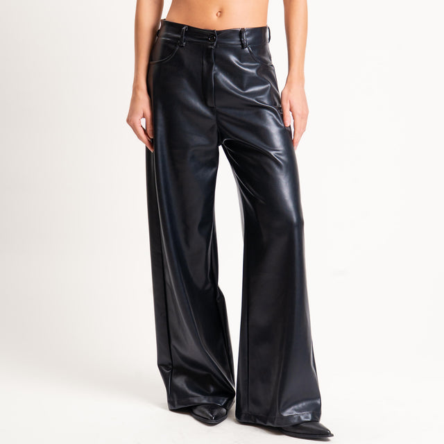 Motel-Pantalone similpelle wide leg - nero