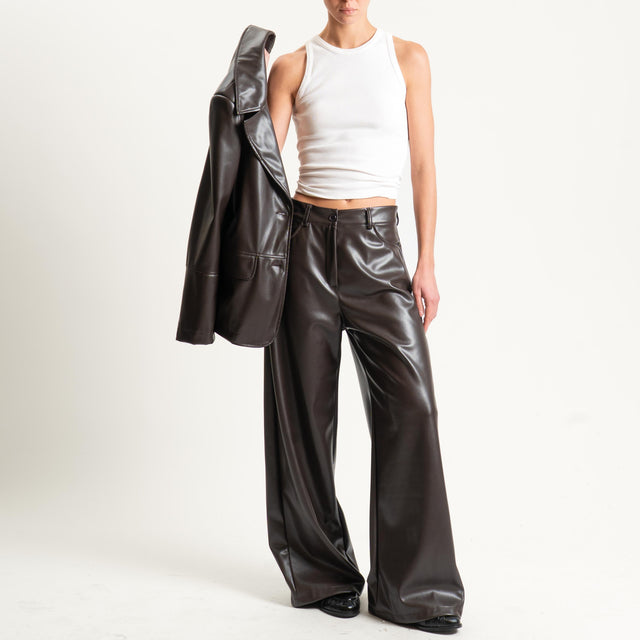 Motel-Pantalone similpelle wide leg - moro